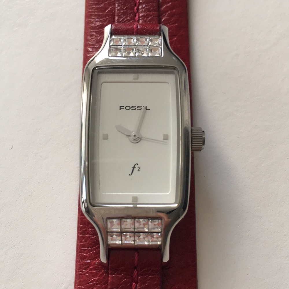 Fossil Red Strap Statement Watch With Crystals - image 1